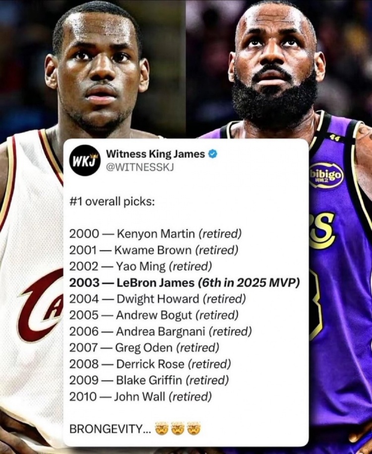 新世纪前11位状元：仅41岁老詹还在打 姚明罗斯格里芬沃尔已退役